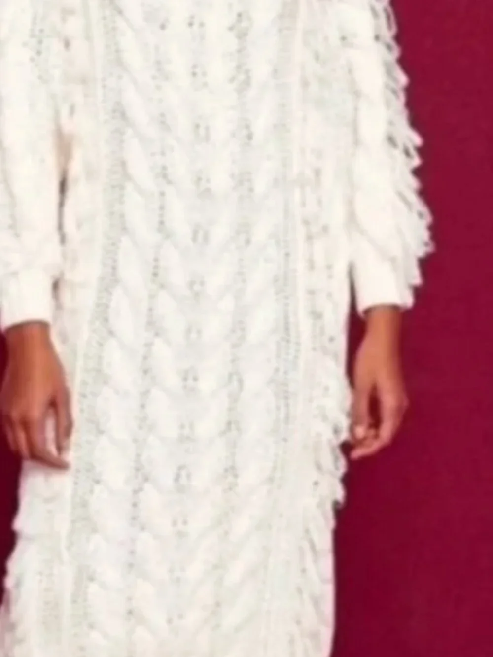 NWT FARM Rio White Cable Knit Fringe Long Sleeve Sweaterdress Pullover Size L - Picture 3 of 15